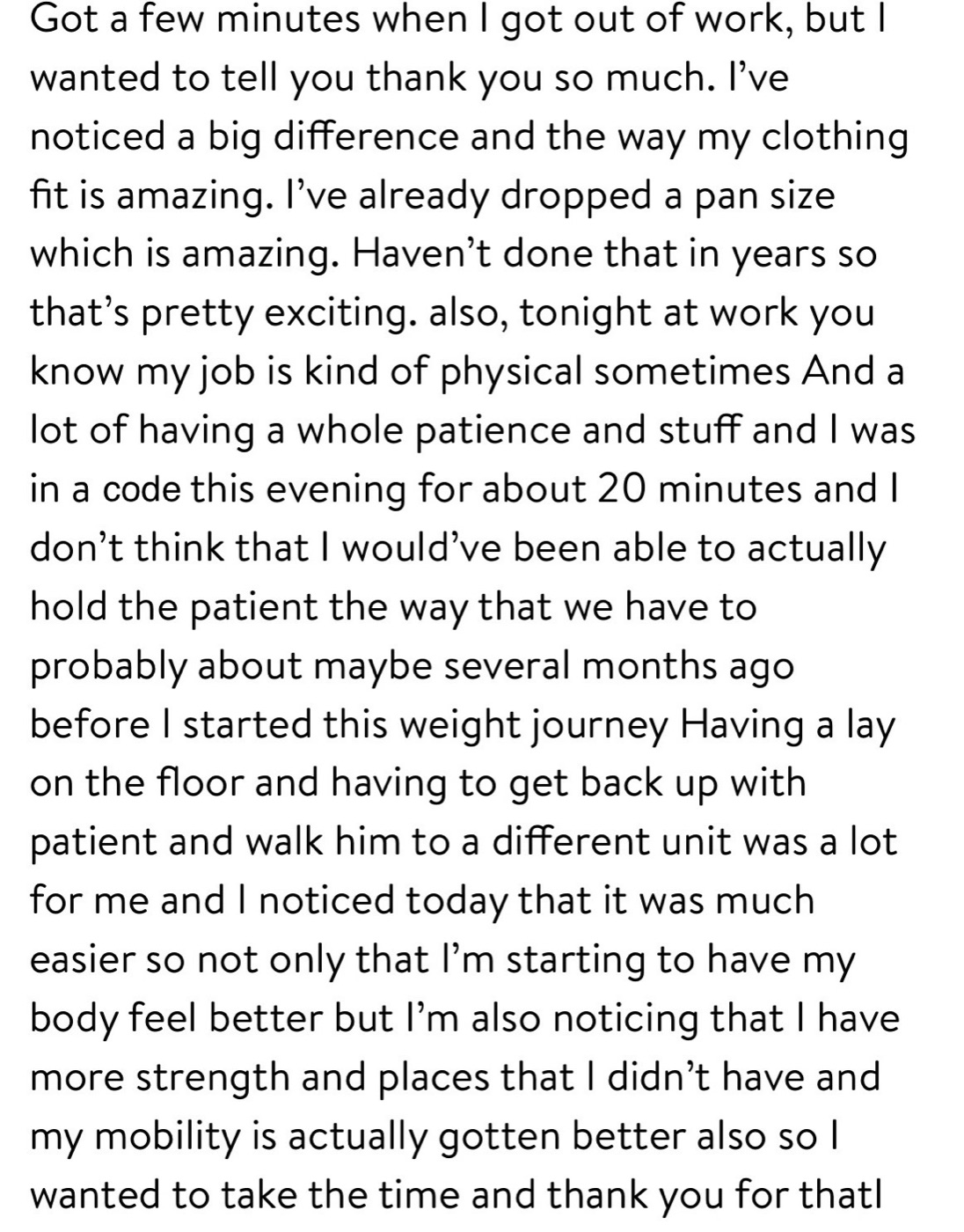 Client transformation progress photo